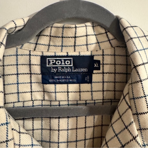 Vintage Polo Ralph Lauren Cream and Black/Blue wool Checkered shacket- XL - Picture 5 of 16